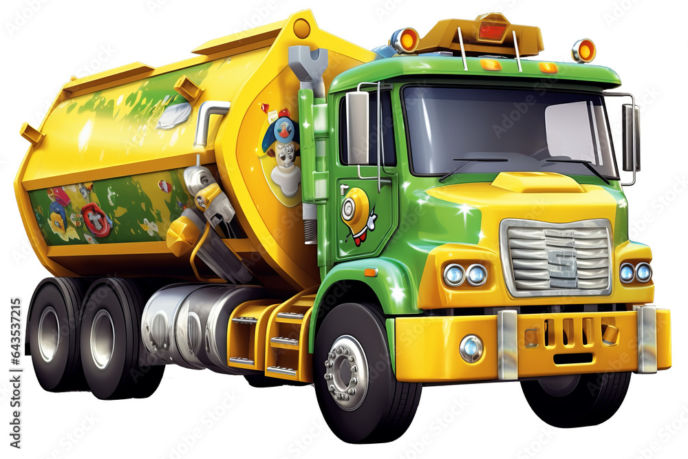 Recycling truck collecting waste materials from residential area in eco-friendly city isolated on transparent background