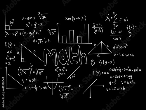 Realistic math chalkboard background illustration