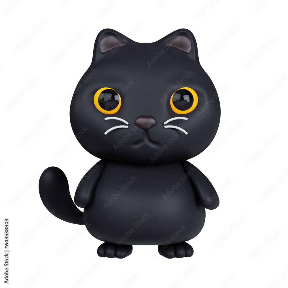 3d Halloween black cat icon. Traditional element of decor for Halloween. icon isolated on gray background. 3d rendering illustration. Clipping path.