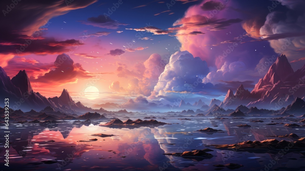 Captivating Skies: Enchanting Views of Nature's Fire and Dramatic Cloudscapes in the Mysterious Nightfall, generative AI
