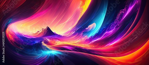 Abstract futuristic background with blurry glowing wave and neon lines. Spiritual energy concept