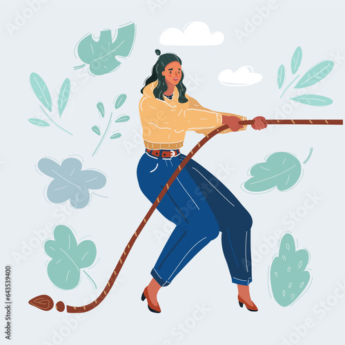 Vector illustration of The strong-willed woman plays of pulling of a rope and wins