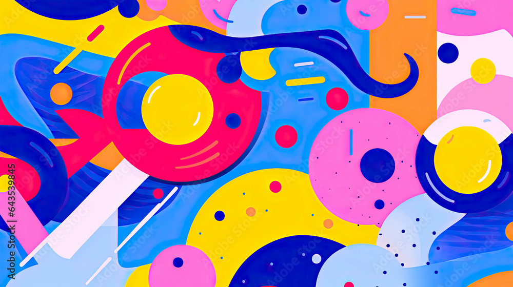Colorful 90s art collage with bold abstract shapes and colors. For wall art, covers, interior decoration, and backgrounds. Colorful 90s art collage with bold abstract shapes and colors. For wall art, covers, interior decoration, and backgrounds.