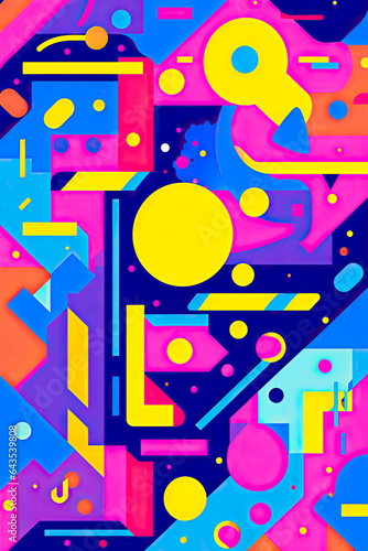 Colorful 90s art collage with bold abstract shapes and colors. For wall art, covers, interior decoration, and backgrounds.