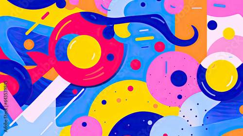 Colorful 90s art collage with bold abstract shapes and colors. For wall art, covers, interior decoration, and backgrounds.