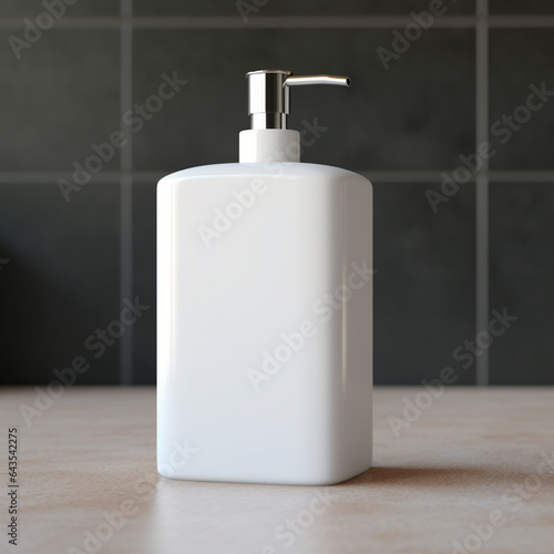Soap bottle in blank white color, on the bath room