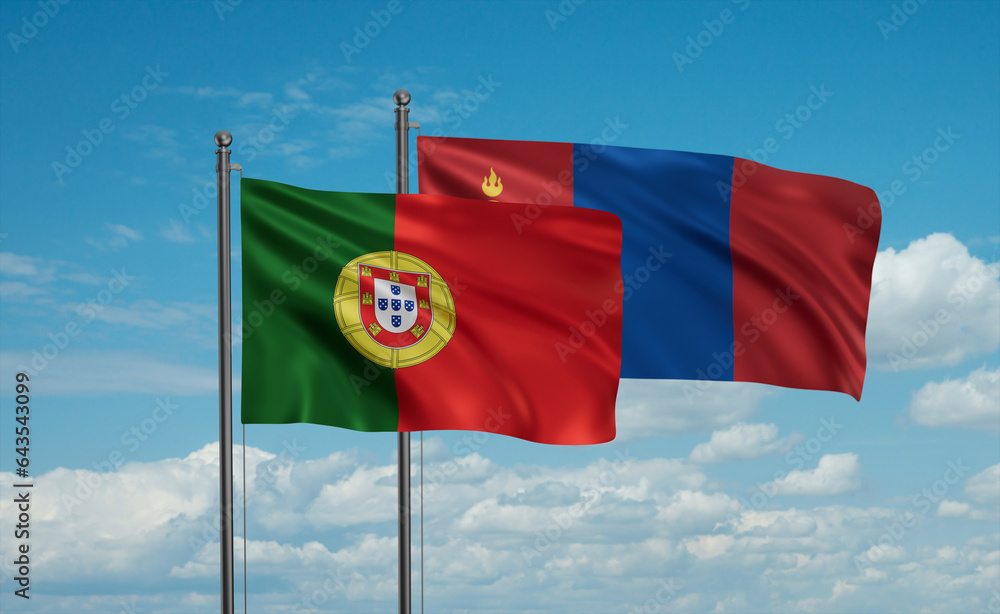 Naklejka premium Mongolia and Portugal flag