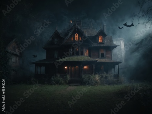 Mysterious Haunted House in the City at Night