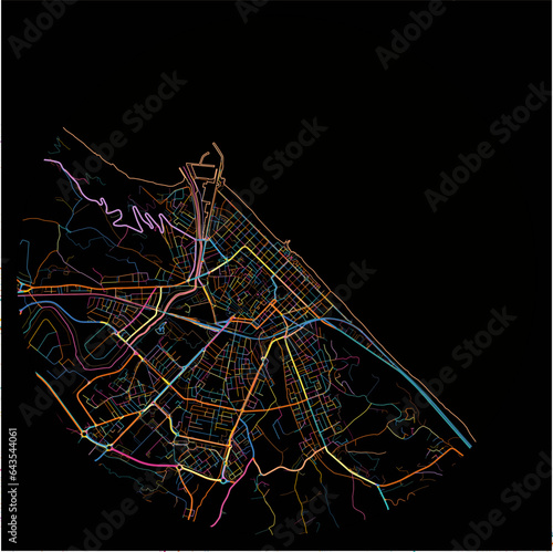 Colorful Map of Pesaro, Marche with all major and minor roads.