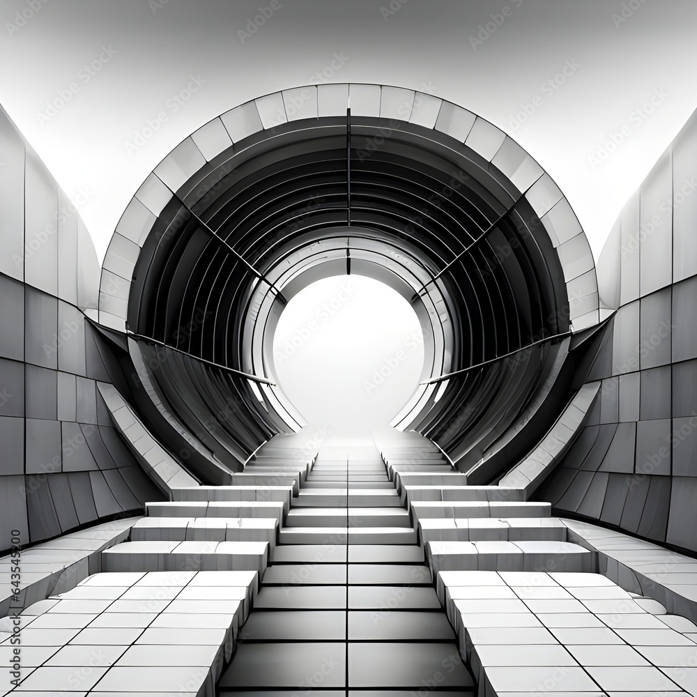 Obraz premium Modern Monochrome Landmark in Retro Cityscape