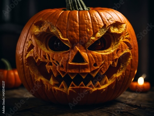 Smiling Anthropomorphic Face and Illuminated Jack-O-Lantern in Night-Time Autumn Celebration