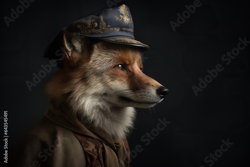 Studio photo portrait of fox dressed in 19th century  photo