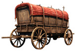 Vintage wagon car with wooden wheels isolated on transparent background