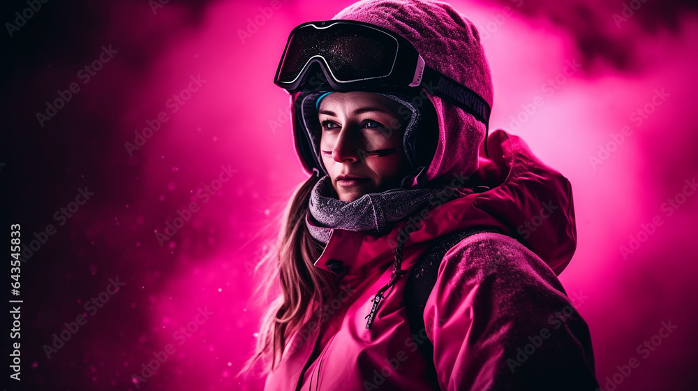 professional snowboarder in pink light professional snowboarder in pink light