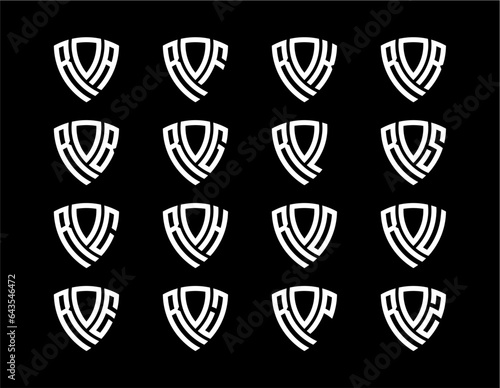 ROA, ROB, ROC, ROE, ROF, ROG, ROH, ROJ, ROK, ROL, ROO, ROP, ROR, ROS, ROU, ROZ creative letter shield logo design vector icon illustration