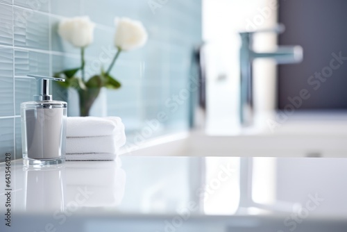 Modern Bathroom with Accessories - Demestic Design  Blurred Soft Focus Background - AI Generated