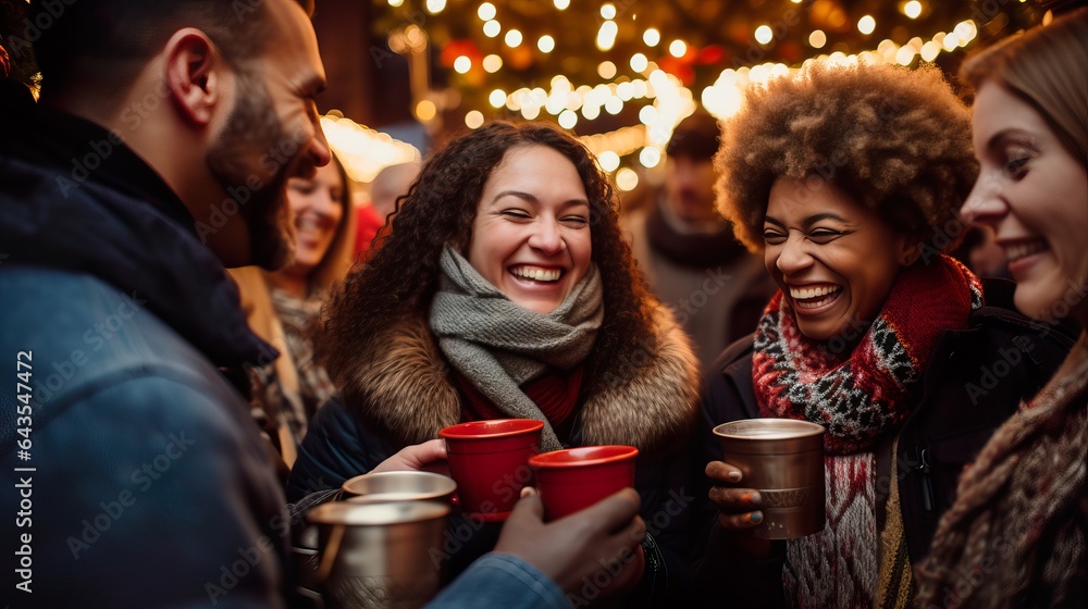 Joyful Moments at Christmas Market. Generative ai