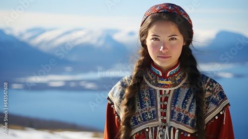 A Sami woman in traditional clothing from northern Norway. Lapland in Troms photo