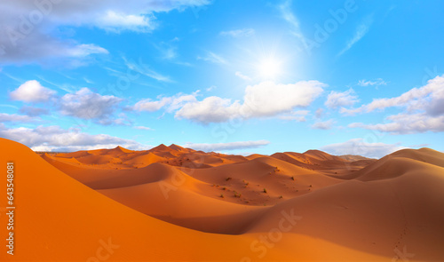 Beautiful sand dunes in the Sahara desert with amazing cloudy sky - Sahara, Morocco © muratart
