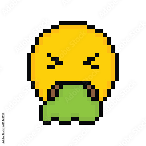  pixel vomiting face icon.  vomit emoji sign pixel art icon vector 8 bit game 