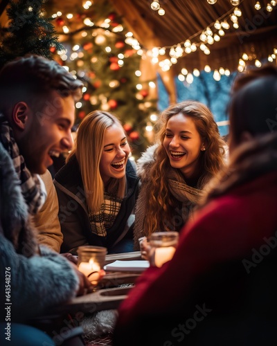 Teenagers Enjoying Christmas Market Festivities. Generative ai