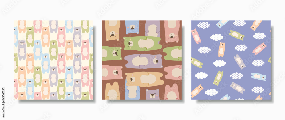 Cute bears seamless patterns, hand-drawn style