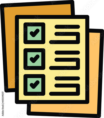 Paper key point icon outline vector. Tick word. Top main color flat