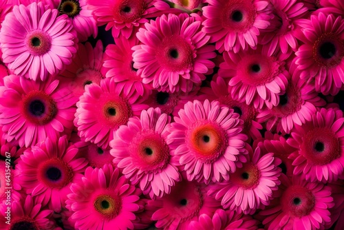 Top view of lovely pink gerbera flowers against a pink background Generative AI