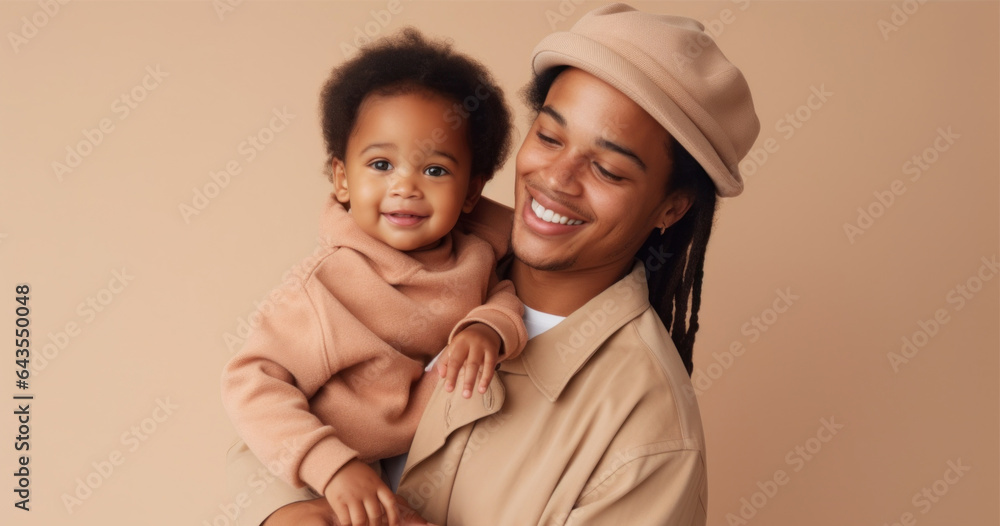Loving dad cuddles a cheerful baby indoors. Generative AI Loving dad cuddles a cheerful baby indoors. Generative AI