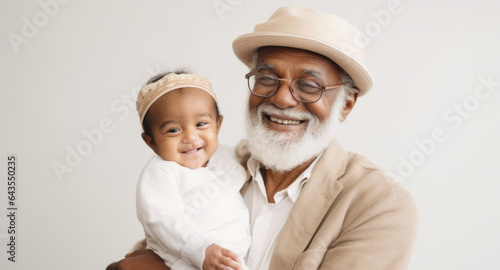 Joyful elderly gentleman with grandkid. Generative AI