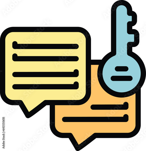Top key chat icon outline vector. List check. Tick word color flat