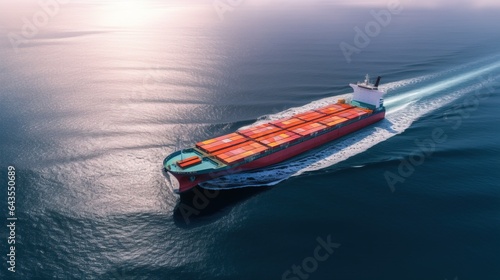 Cargo tanker on the way across the ocean, sea. Export import of goods. Commercial delivery. AI generated. © Serhii