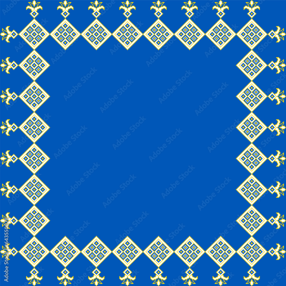 Obraz premium Vector illustration of Ukrainian ornament in ethnic style, identity, vyshyvanka, embroidery for print clothes, websites, banners. Background. Geometric design, border, copy space, frame
