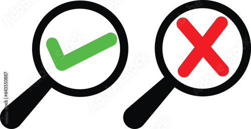 check mark and magnifying vector