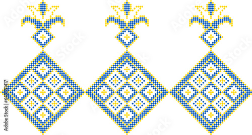 Vector illustration of Ukrainian ornament in ethnic style, identity, vyshyvanka, embroidery for print clothes, websites, banners. Background. Geometric design, border, copy space, frame