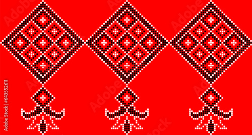 Vector illustration of Ukrainian ornament in ethnic style, identity, vyshyvanka, embroidery for print clothes, websites, banners. Background. Geometric design, border, copy space, frame