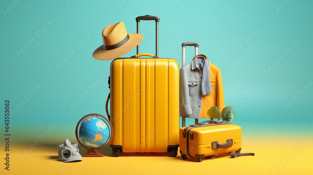 Travel and vacation concept with suitcase, globe and world map Travel and vacation concept with suitcase, globe and world map