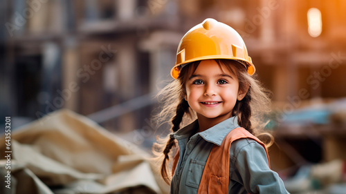 little girl in a helmet with a toy construction © RozaStudia