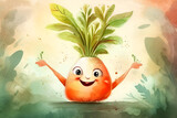 Watercolor illustration of a cheerful carrot character 2