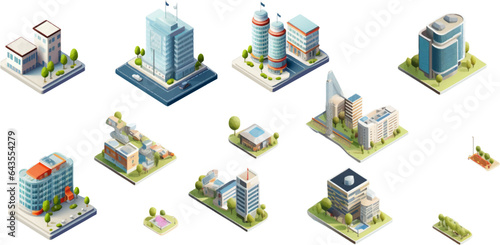 Set of buildings and cities in 3D. Generative AI