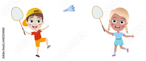 people playing badminton in the park. leisure. boy and girl playing badminton	