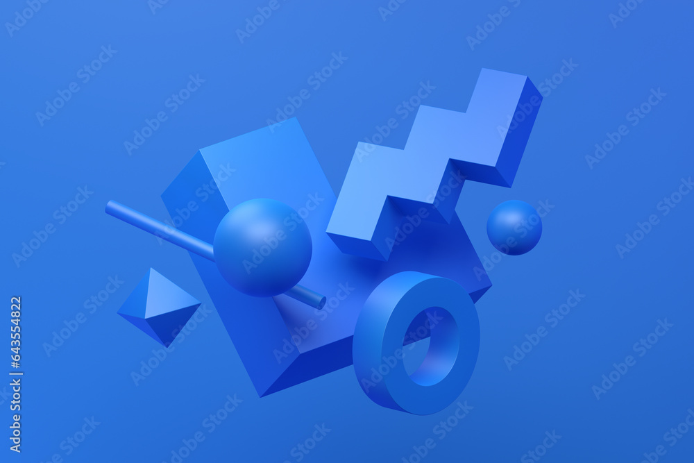 Abstract 3d render, geometric composition, blue background design Abstract 3d render, geometric composition, blue background design