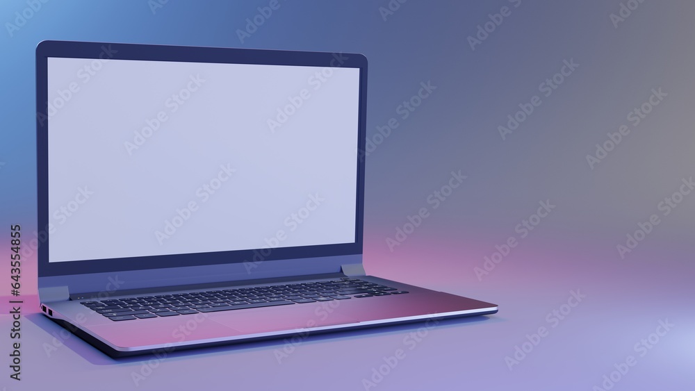 3d illustration of realistic laptop against gradient background. Minimal concept. 3d illustration highly usable. Technology design. 3d computer. White blank screen. 3d illustration of realistic laptop against gradient background. Minimal concept. 3d illustration highly usable. Technology design. 3d computer. White blank screen.