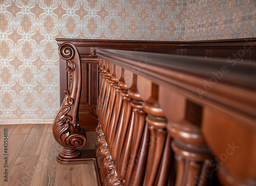 Obraz na plátně Wooden decorative railings with balusters in the house