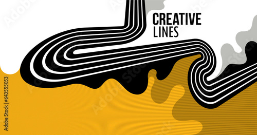 Creative lines vector abstract background, 3D perspective linear graphic design composition, stripes in dimensional rotation poster or banner.