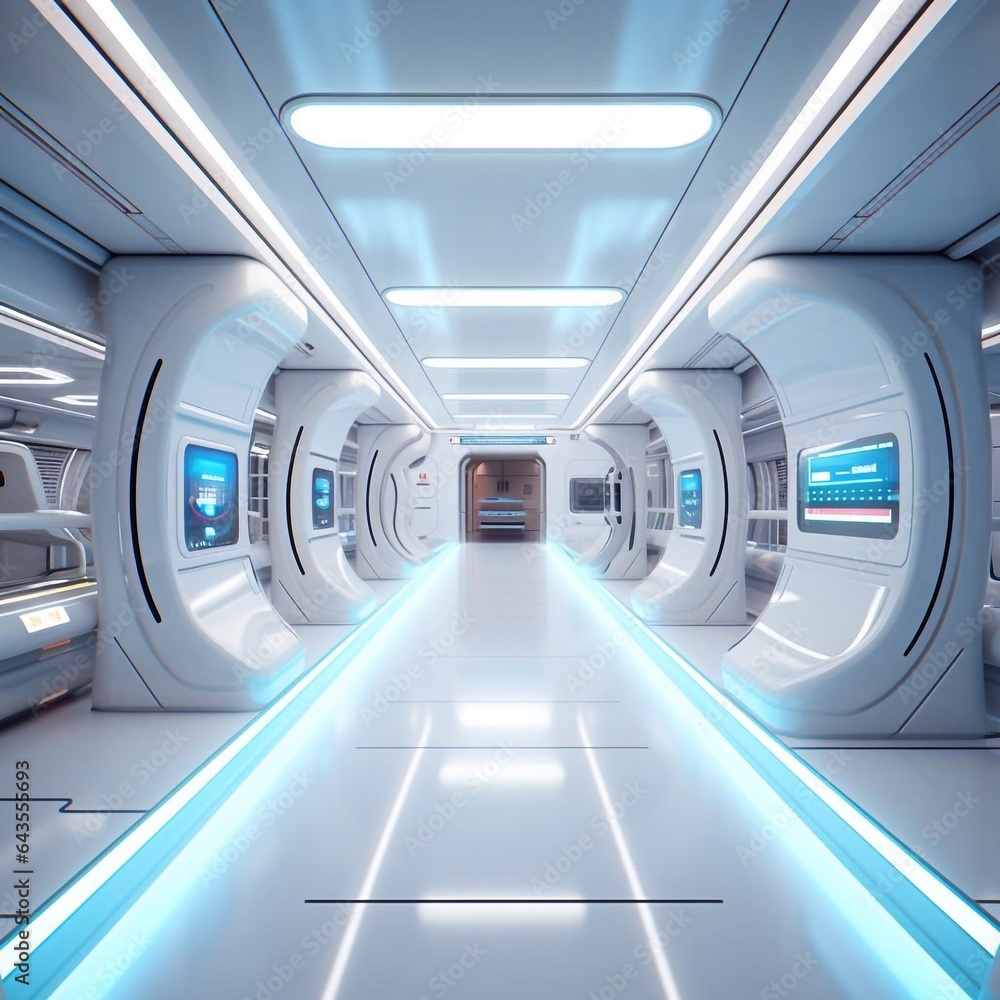  corridor, tunnel in spaceship or future building. Generated AI	