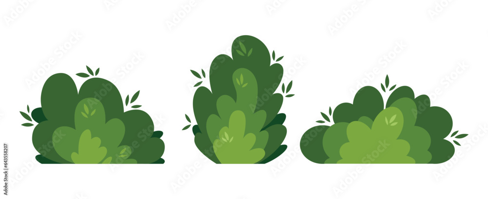 Shrub bush shrubbery tree simple abstract flat cartoon vector illustration. Set of garden green plant isolated on white background. Eco element, foliage silhouette, stylized ecology decorative object Shrub bush shrubbery tree simple abstract flat cartoon vector illustration. Set of garden green plant isolated on white background. Eco element, foliage silhouette, stylized ecology decorative object