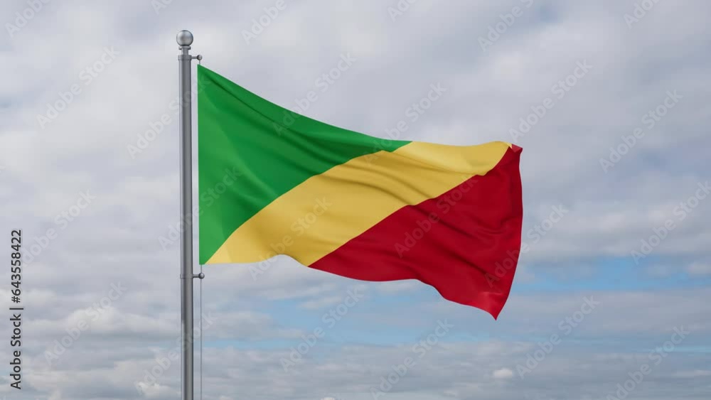 Congo Brazzaville looped flag waving in the wind with blue sky and running clouds, cycle seamless loop video Congo Brazzaville looped flag waving in the wind with blue sky and running clouds, cycle seamless loop video