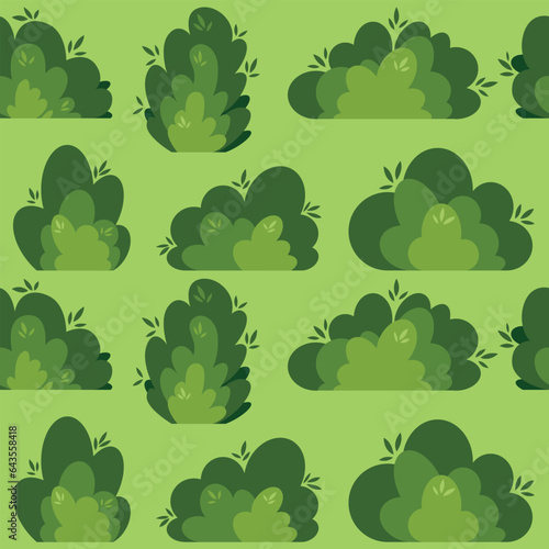 Shrub bush seamless pattern shrubbery tree simple abstract flat cartoon vector illustration. Set of garden green plant isolated. Eco element, foliage silhouette, stylized ecology decorative object