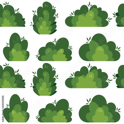 Shrub bush seamless pattern shrubbery tree simple abstract flat cartoon vector illustration. Set of garden green plant isolated. Eco element, foliage silhouette, stylized ecology decorative object
